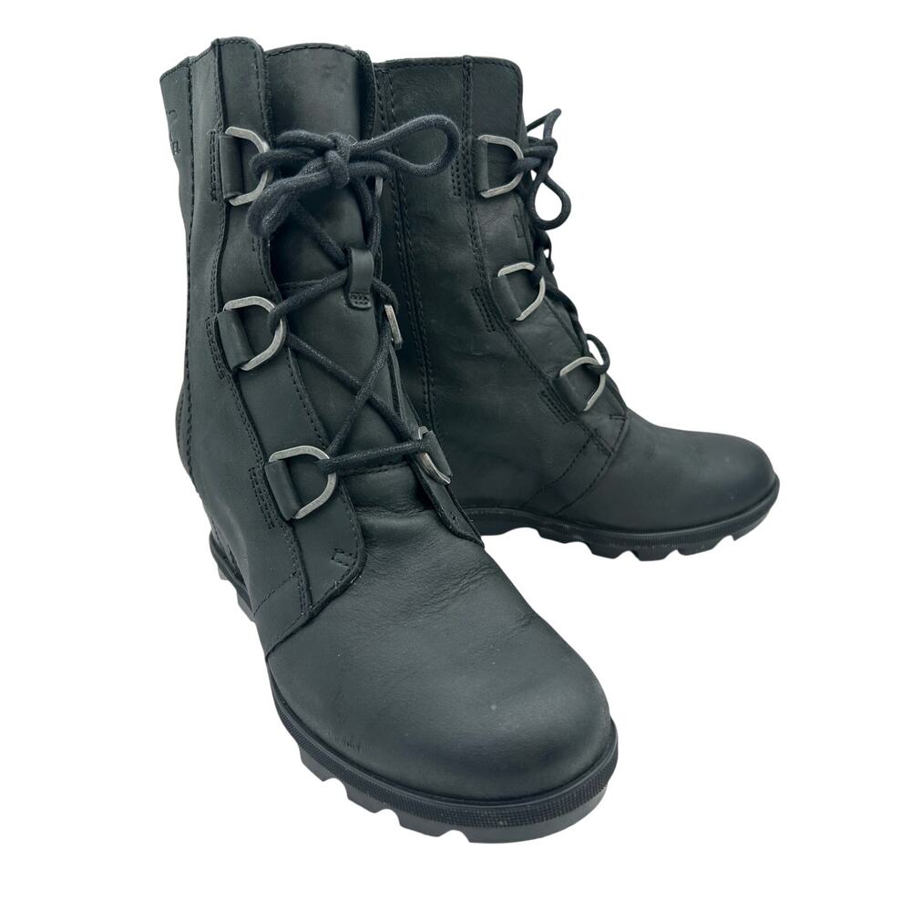 SOREL Joan of Arctic Lace up Wedge booties Ash Brown Leather Women’s 7.5